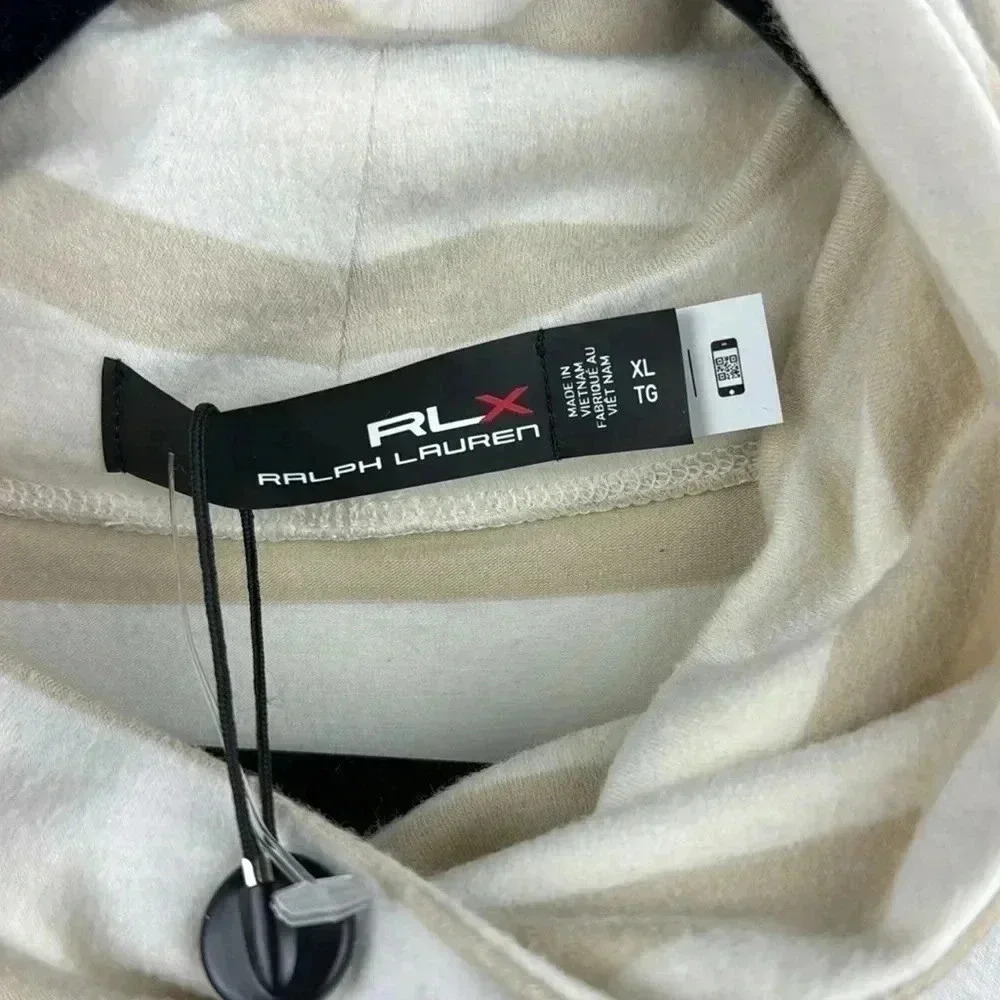 RLX RALPH LAUREN BEIGE/CREME STRIPED NWT LONG SLEEVE COWL NECK SIDE SLITS SOFT - Picture 2 of 9